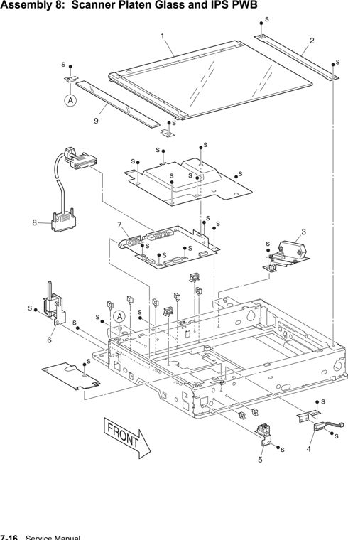 Assembly 8: Scanner Platen Glass and IPS PWB parts diagram - IBM Infoprint M35 4890-001 Parts