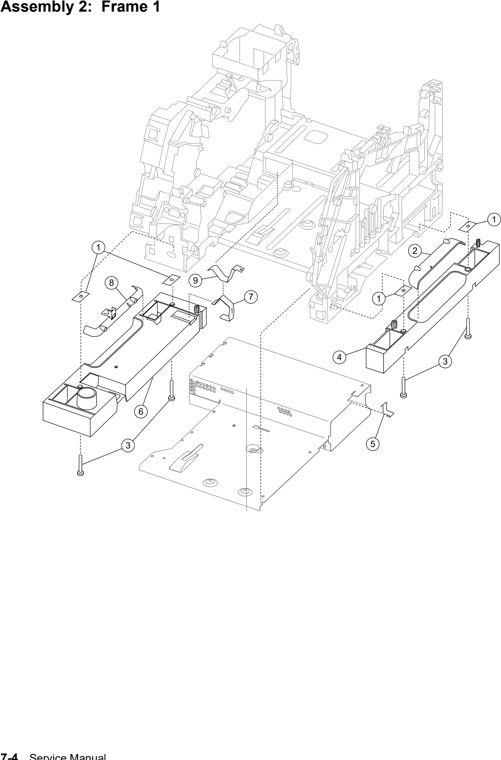 Assembly 2: Frame 1 parts diagram - IBM Infoprint 1532, 1552, 1572 (4536 4537 4538) Parts
