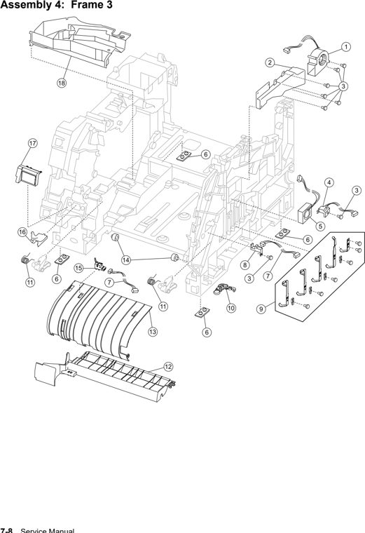 Assembly 4: Frame 3 parts diagram - IBM Infoprint 1532, 1552, 1572 (4536 4537 4538) Parts