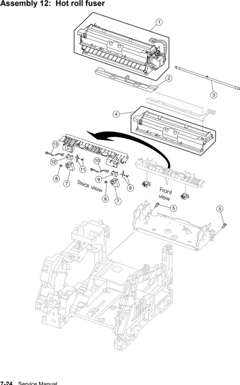 Assembly 12: Hot roll fuser parts diagram - IBM Infoprint 1532, 1552, 1572 (4536 4537 4538) Parts