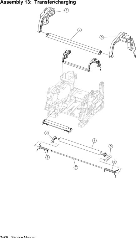 Assembly 13: Transfer/charging parts diagram - IBM Infoprint 1532, 1552, 1572 (4536 4537 4538) Parts