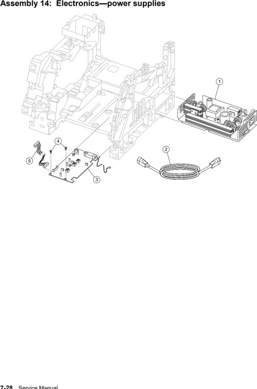 Assembly 14: Electronics—power supplies parts diagram - IBM Infoprint 1532, 1552, 1572 (4536 4537 4538) Parts