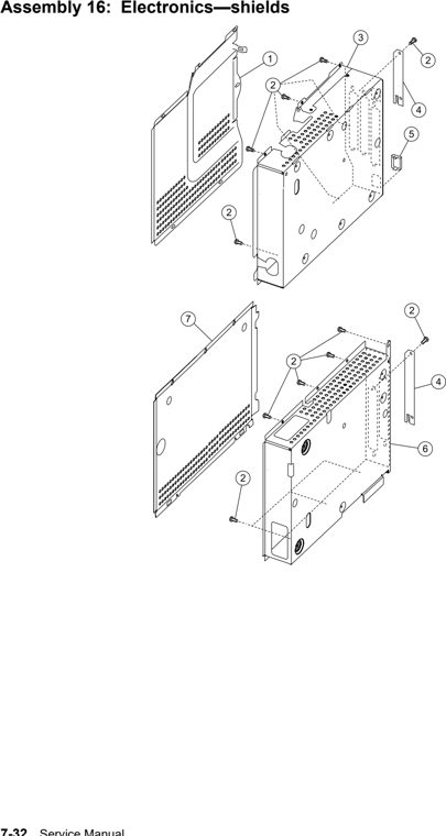 Assembly 16: Electronics—shields parts diagram - IBM Infoprint 1532, 1552, 1572 (4536 4537 4538) Parts