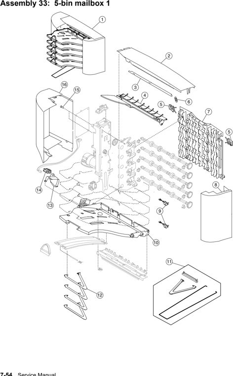 Assembly 33: 5-bin mailbox 1 parts diagram - IBM Infoprint 1532, 1552, 1572 (4536 4537 4538) Parts
