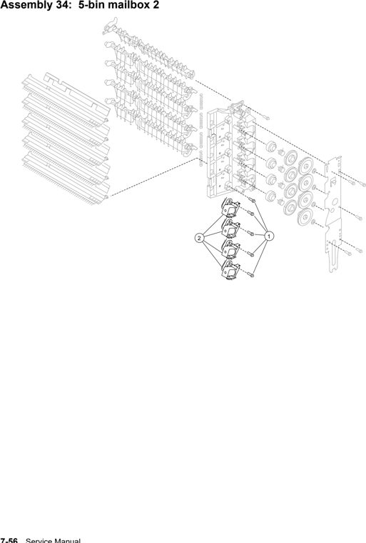 Assembly 34: 5-bin mailbox 2 parts diagram - IBM Infoprint 1532, 1552, 1572 (4536 4537 4538) Parts
