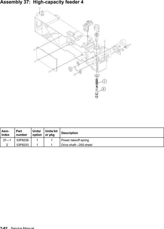 Assembly 37: High-capacity feeder 4 parts diagram - IBM Infoprint 1532, 1552, 1572 (4536 4537 4538) Parts