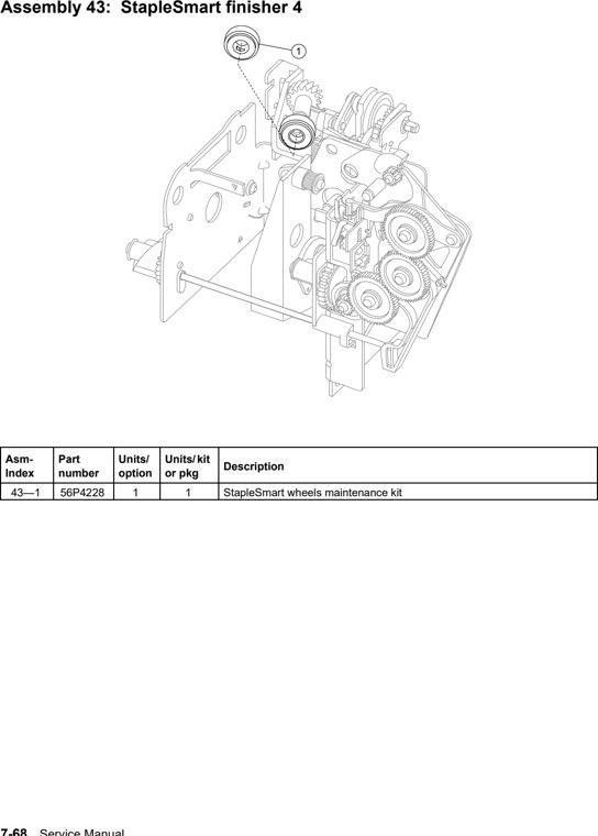 Assembly 43: StapleSmart finisher 4 parts diagram - IBM Infoprint 1532, 1552, 1572 (4536 4537 4538) Parts