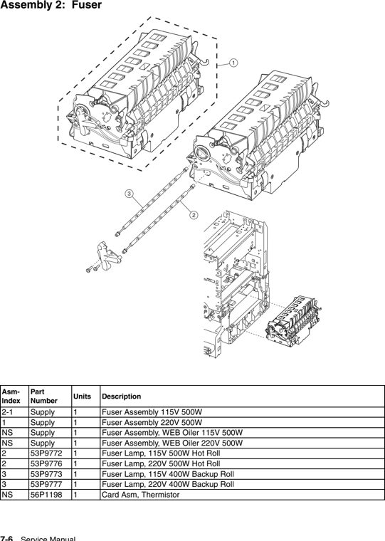 Assembly 2: Fuser parts diagram - IBM Infoprint 1220 (4920) Parts