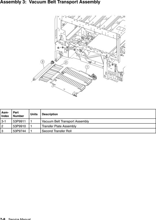 Assembly 3: Vacuum Belt Transport Assembly parts diagram - IBM Infoprint 1220 (4920) Parts