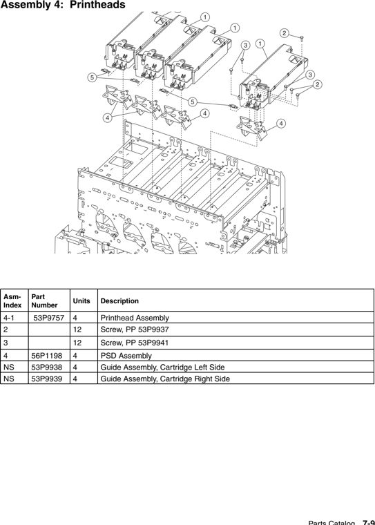 Assembly 4: Printheads parts diagram - IBM Infoprint 1220 (4920) Parts