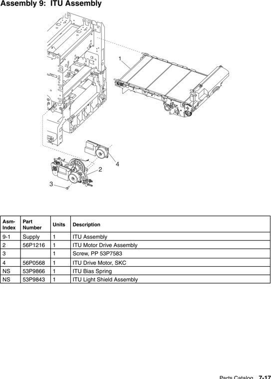 Assembly 9: ITU Assembly parts diagram - IBM Infoprint 1220 (4920) Parts