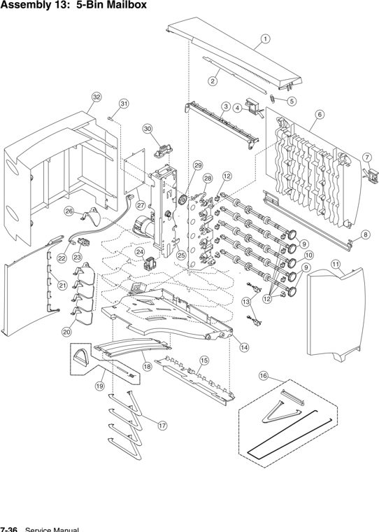 Assembly 13: 5-Bin Mailbox parts diagram - IBM Infoprint 1220 (4920) Parts