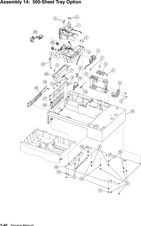 Assembly 14: 500-Sheet Tray Option parts diagram - IBM Infoprint 1220 (4920) Parts