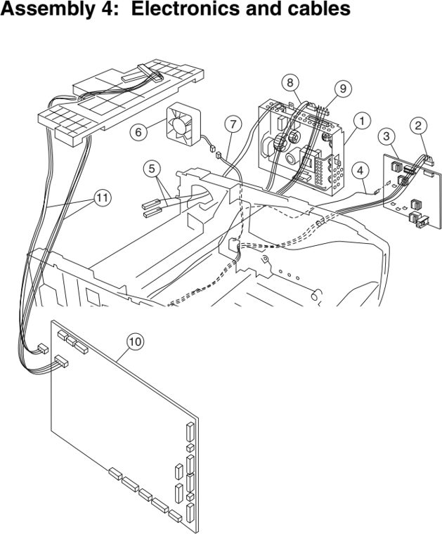 Assembly 4: Electronics and cables parts diagram - IBM Infoprint 1410 (4541) MFP Parts