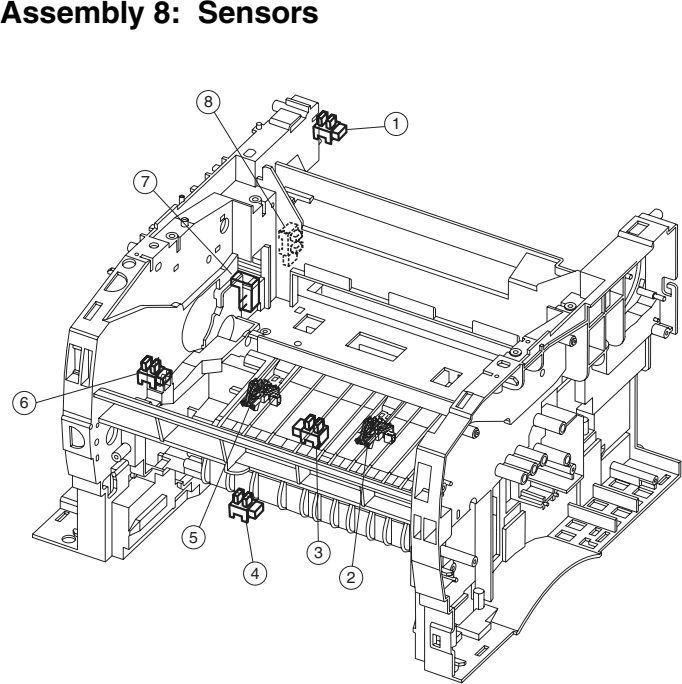 Assembly 8: Sensors and locations parts diagram - IBM Infoprint 1410 (4541) MFP Parts