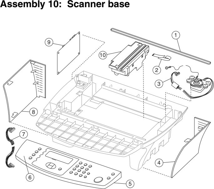 Assembly 10: Scanner base parts diagram - IBM Infoprint 1410 (4541) MFP Parts
