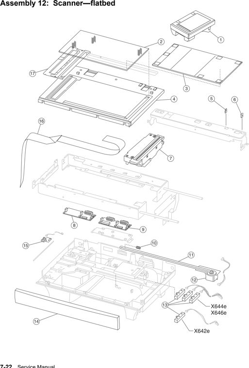 Assembly 12: Scanner—flatbed parts diagram - IBM Infoprint 1650 MFP (4544) Parts