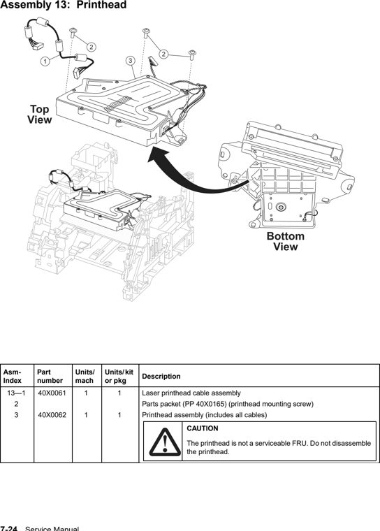 Assembly 13: Printhead parts diagram - IBM Infoprint 1650 MFP (4544) Parts