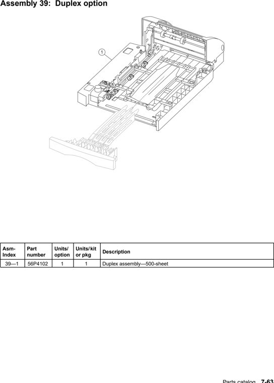 Assembly 39: Duplex option parts diagram - IBM Infoprint 1650 MFP (4544) Parts