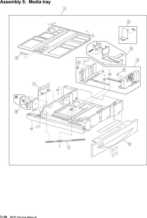 Assembly 5: Media tray parts diagram - IBM Infoprint 1540 1560 1580 (4543) Parts