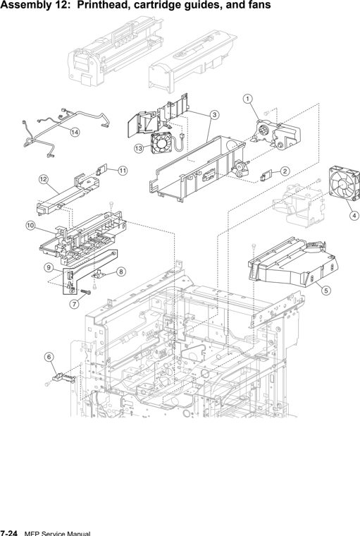 Assembly 12: Printhead, cartridge guide and fans parts diagram - IBM Infoprint 1540 1560 1580 (4543) Parts