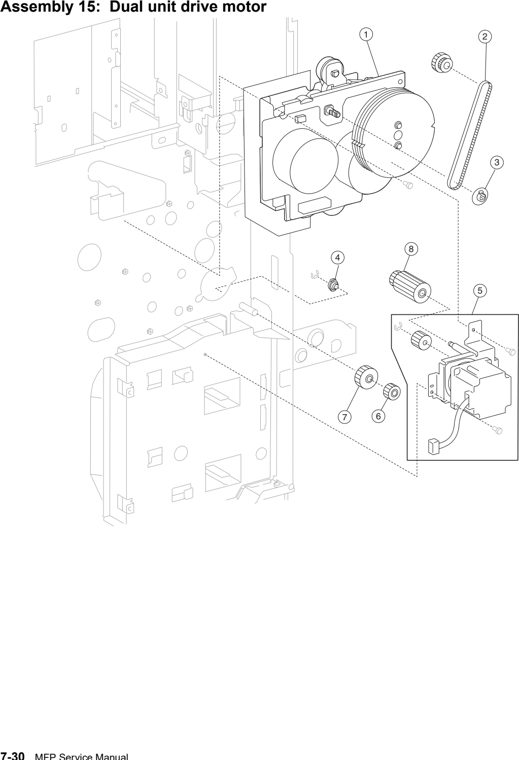 Assembly 15: Dual unit drive motor parts diagram - IBM Infoprint 1540 1560 1580 (4543) Parts