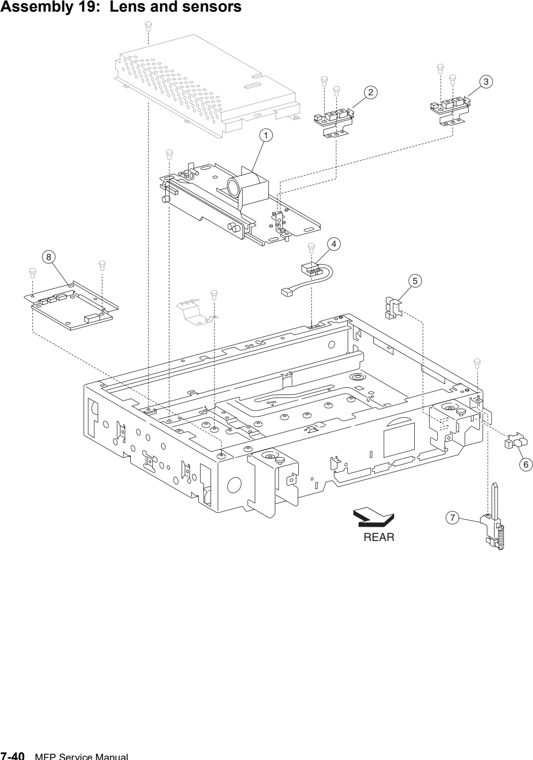 Assembly 19: Lens and sensors parts diagram - IBM Infoprint 1540 1560 1580 (4543) Parts