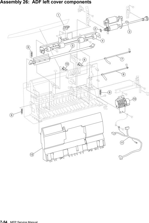 Assembly 26: ADF left cover components parts diagram - IBM Infoprint 1540 1560 1580 (4543) Parts