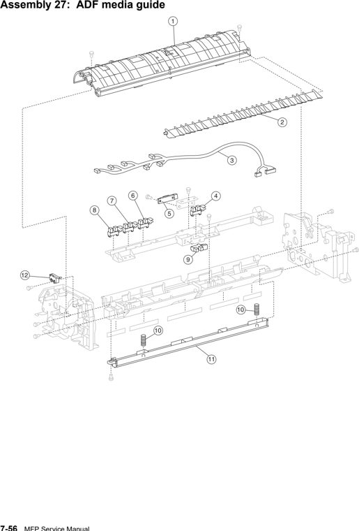 Assembly 27: ADF media guide parts diagram - IBM Infoprint 1540 1560 1580 (4543) Parts
