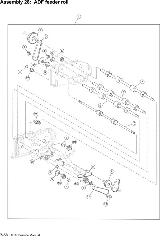 Assembly 28: ADF feeder roll parts diagram - IBM Infoprint 1540 1560 1580 (4543) Parts