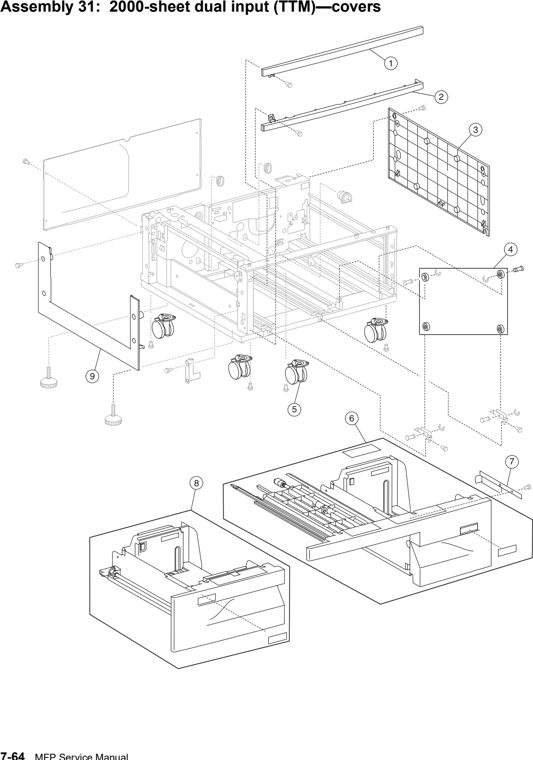 Assembly 31: 2000-sheet dual input (TTM)—covers parts diagram - IBM Infoprint 1540 1560 1580 (4543) Parts