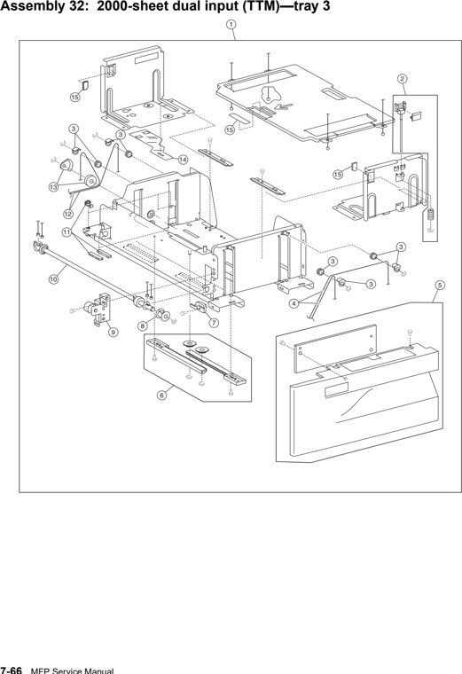 Assembly 32: 2000-sheet dual input (TTM)—tray 3 parts diagram - IBM Infoprint 1540 1560 1580 (4543) Parts