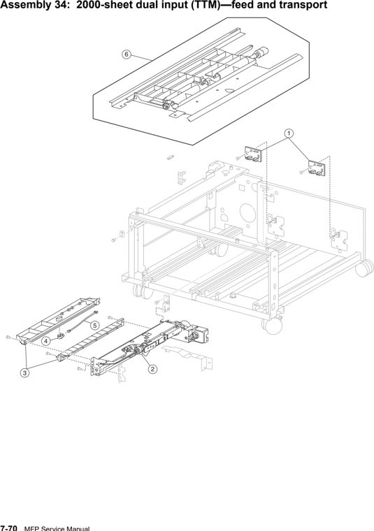Assembly 34: 2000-sheet dual input (TTM)—feed and transport parts diagram - IBM Infoprint 1540 1560 1580 (4543) Parts