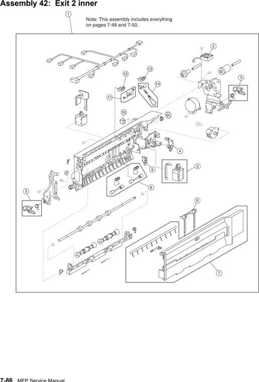 Assembly 42: Exit 2 inner parts diagram - IBM Infoprint 1540 1560 1580 (4543) Parts