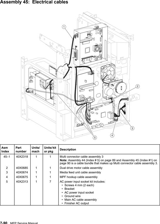 Assembly 45: Electrical cables parts diagram - IBM Infoprint 1540 1560 1580 (4543) Parts