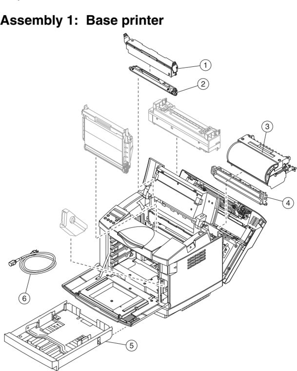 Assembly 1: Base printer parts diagram - IBM Infoprint 1334n (4934) Parts