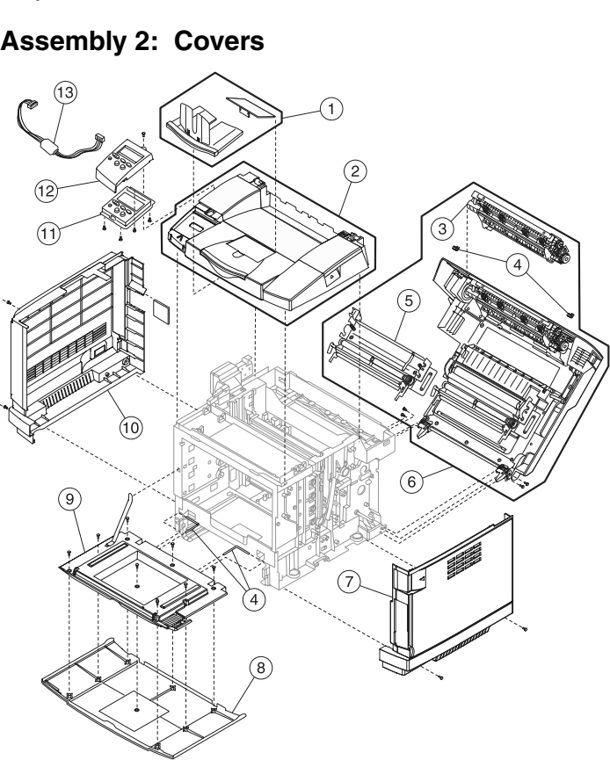 Assembly 2: Covers parts diagram - IBM Infoprint 1334n (4934) Parts
