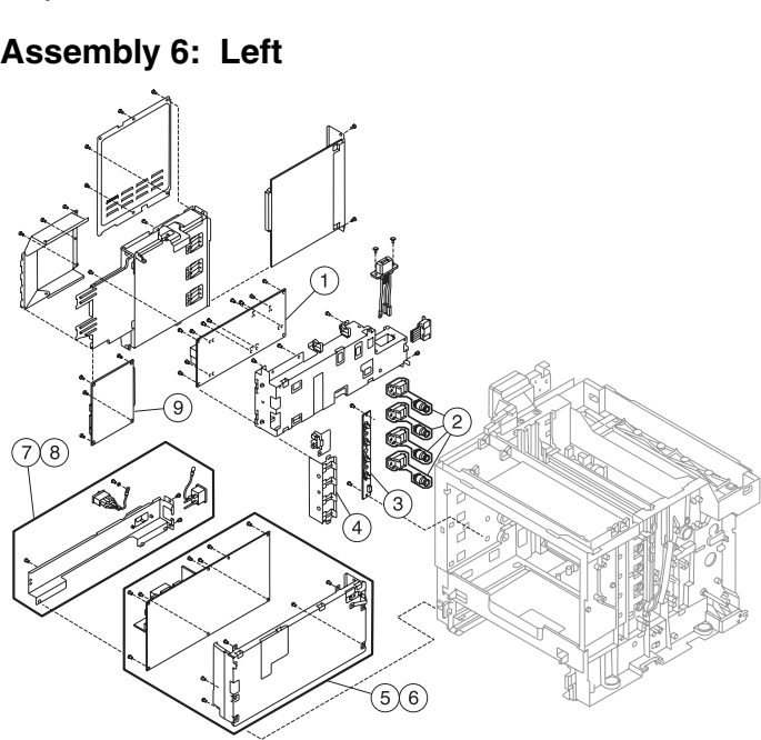 Assembly 6: Left parts diagram - IBM Infoprint 1334n (4934) Parts
