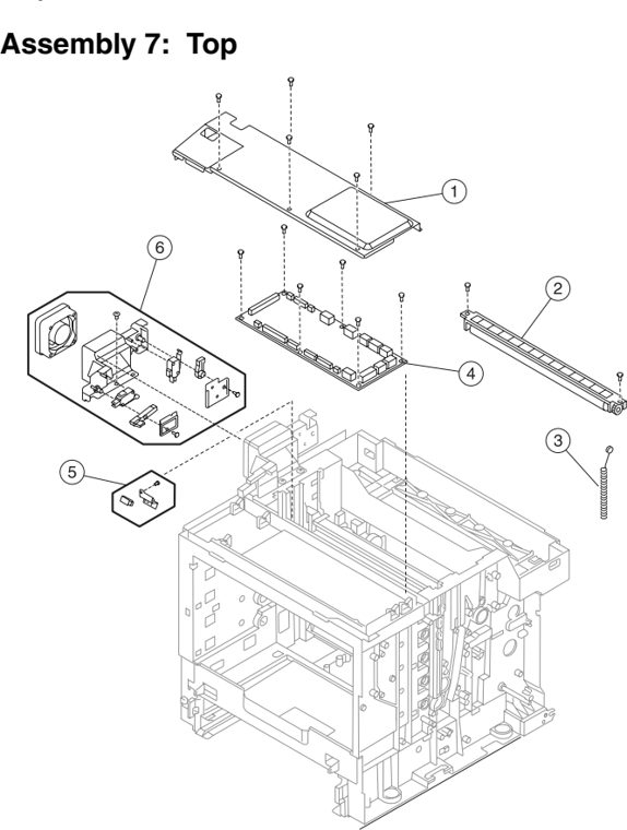 Assembly 7: Top parts diagram - IBM Infoprint 1334n (4934) Parts