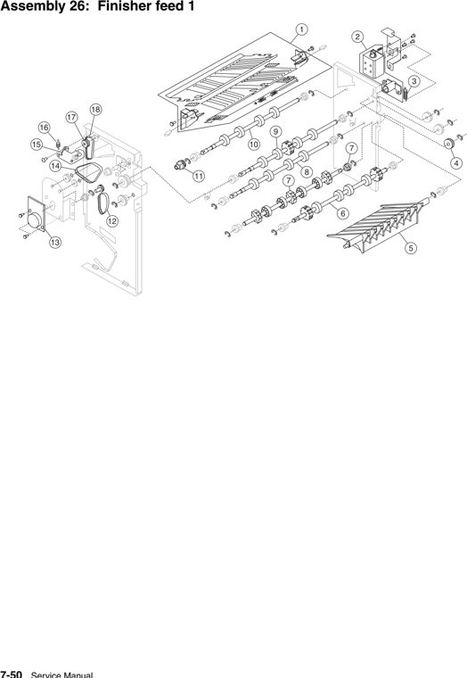 Assembly 26: Finisher feed 1 parts diagram - IBM Infoprint 1567 (4935) Parts