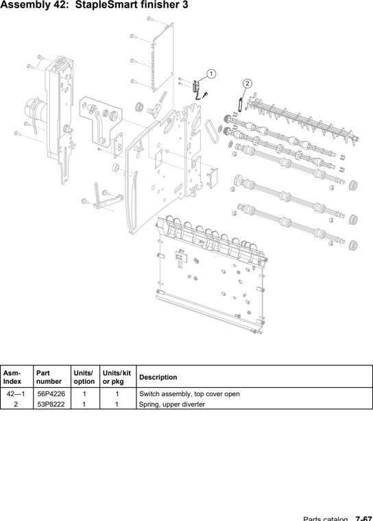 Assembly 42: StapleSmart finisher 3 parts diagram - IBM Infoprint StapleSmart Finisher Parts 1532 1552 1572
