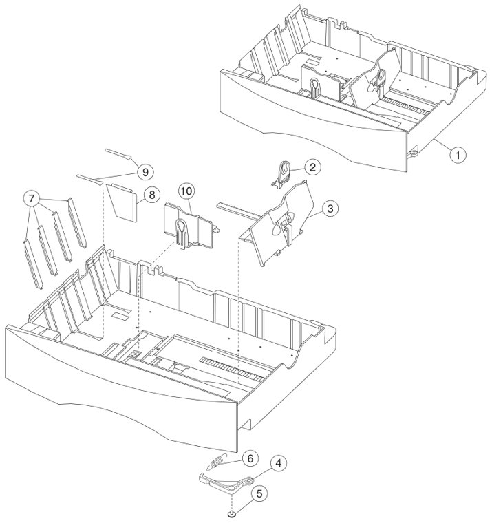 Assembly 13: 500-Sheet integrated tray parts diagram - IBM Infoprint 1654 & 1664 Parts (4929, 4930)