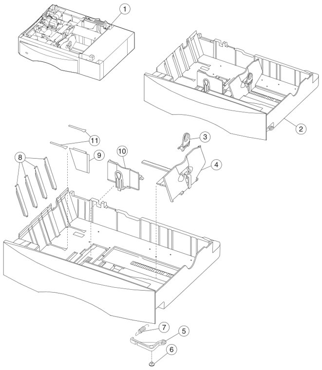 Assembly 29: 500-Sheet drawer option parts diagram - IBM Infoprint 1654 & 1664 Parts (4929, 4930)