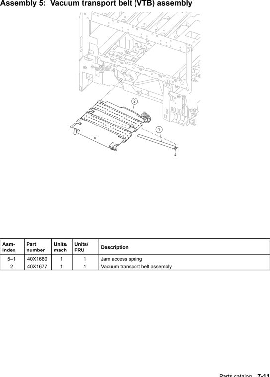 Assembly 5: Vacuum transport belt (VTB) assembly parts diagram - IBM Infoprint 1754 & 1764 Parts (4936 & 4937)