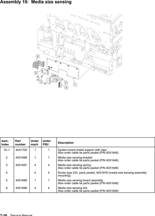 Assembly 10: Media size sensing parts diagram - IBM Infoprint 1754 & 1764 Parts (4936 & 4937)