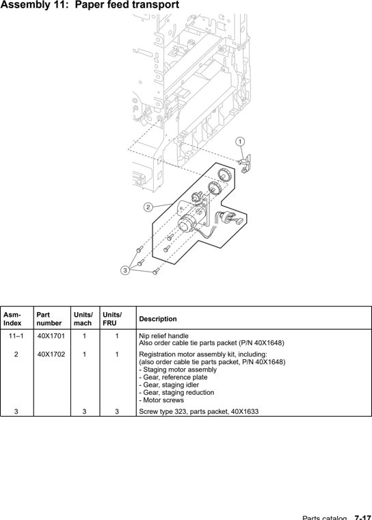Assembly 11: Paper feed transport parts diagram - IBM Infoprint 1754 & 1764 Parts (4936 & 4937)