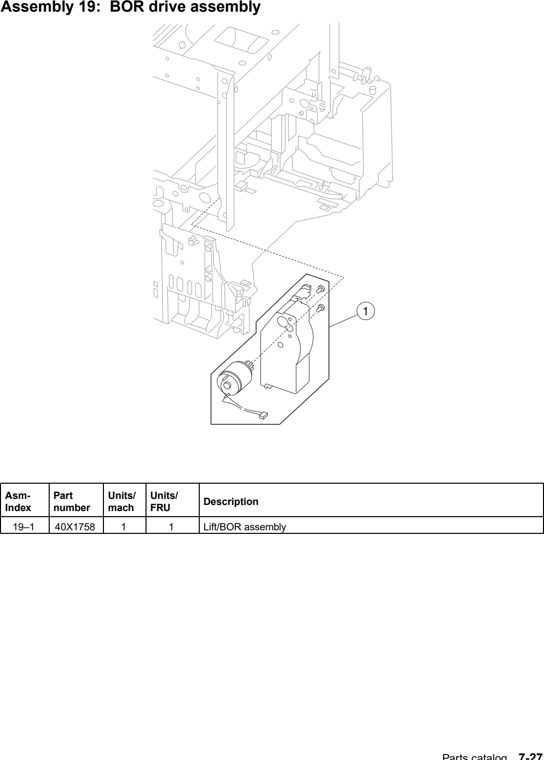 Assembly 19: BOR drive assembly parts diagram - IBM Infoprint 1754 & 1764 Parts (4936 & 4937)
