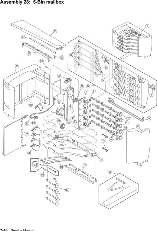 Assembly 28: 5-Bin mailbox parts diagram - IBM Infoprint 1754 & 1764 Parts (4936 & 4937)