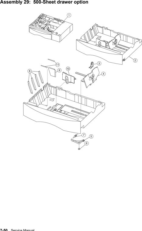 Assembly 29: 500-Sheet drawer option parts diagram - IBM Infoprint 1754 & 1764 Parts (4936 & 4937)