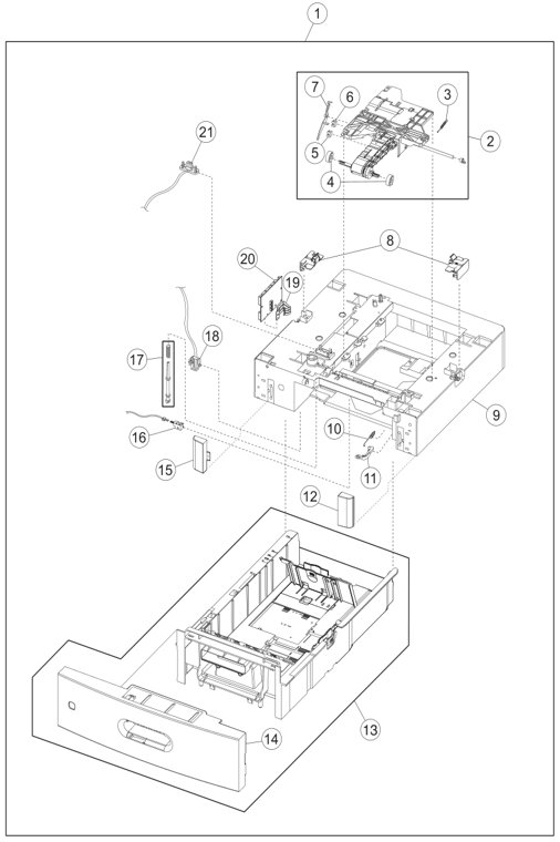 Assembly 11: 550 Sheet option tray assembly (InfoPrint 1880) parts diagram - IBM Infoprint 1850 1860 1870 1880 MFP Parts (4548, 4566, 4567, 4568)